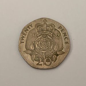 1982 - Twenty Pence Coin - United Kingdom U.K. - Queen Elizabeth II D·G·REG·F·D